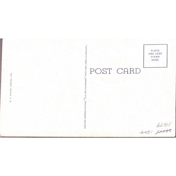 Sebring FL Recreation Center Vintage Postcard Linen 50s Car Curt Teich‎ - Picture 4 of 4